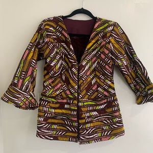 Plum African Ankara Blouse with sparkles 3/4 sleeves Multicolor women size M